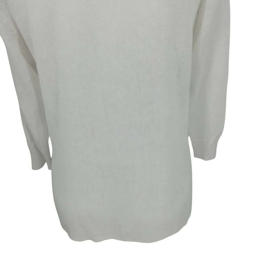 Eileen Fisher White Linen Blend 3/4 Sleeve Loose Knit Sweater Size M Petite